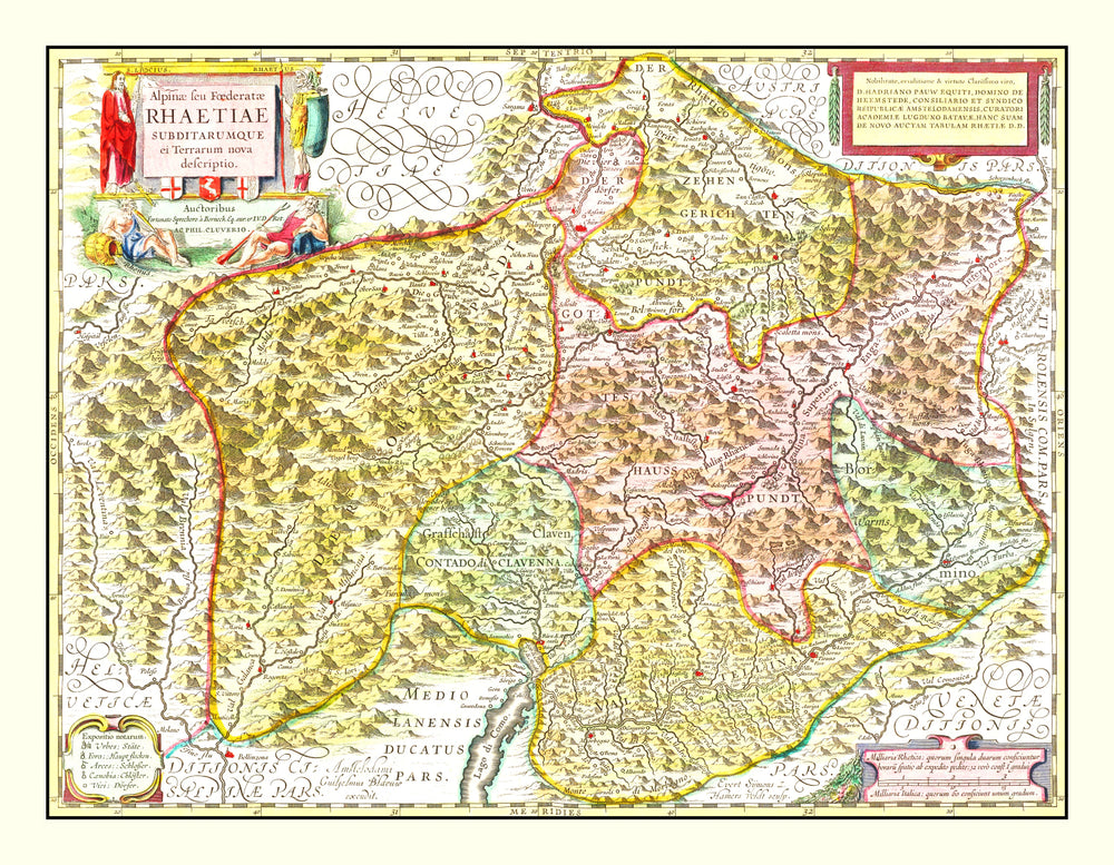 Vintage Map of Rhaetia 1665 print style example