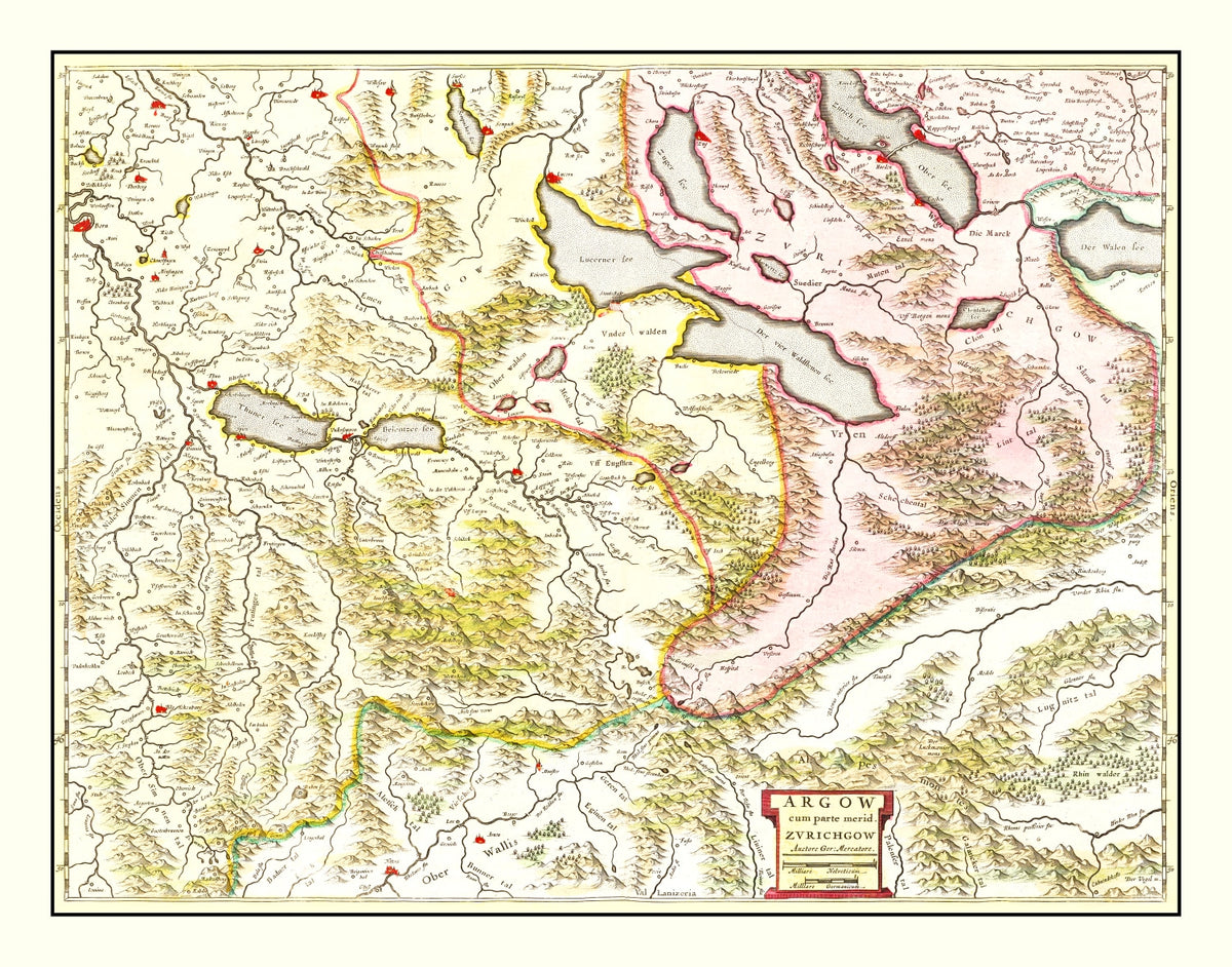 Preview of Vintage Map of Aargau & Zurich Switzerland 1665