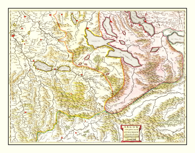 Size comparison using Vintage Map of Aargau & Zurich Switzerland 1665