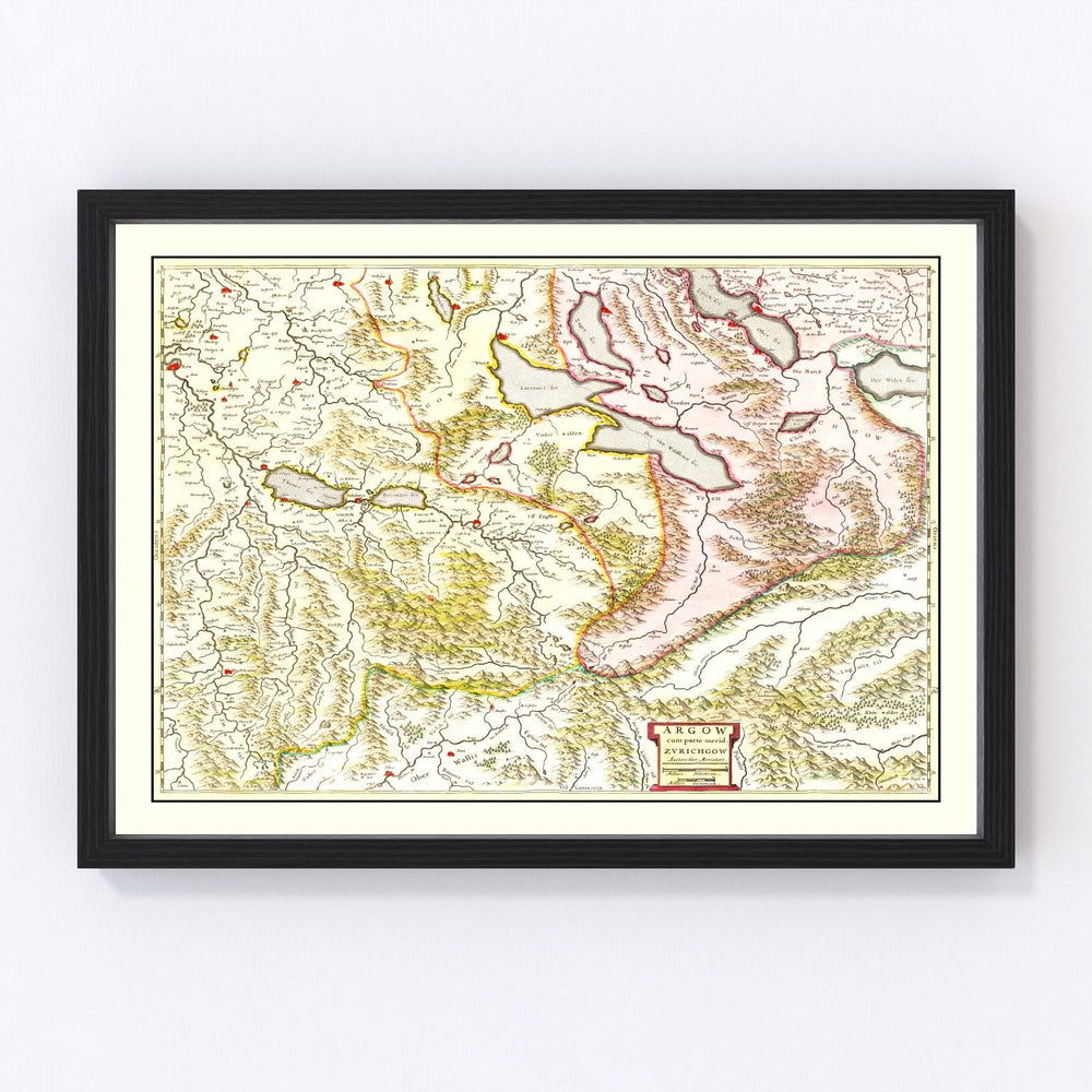 Aargau And Zurich Switzerland Vintage Map 1665