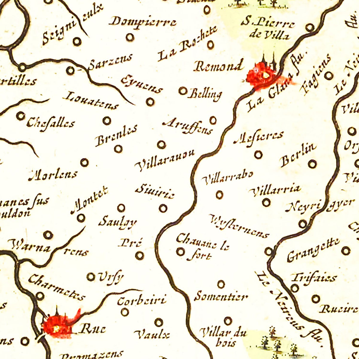 Restored historic details from the 1665 region map of County
