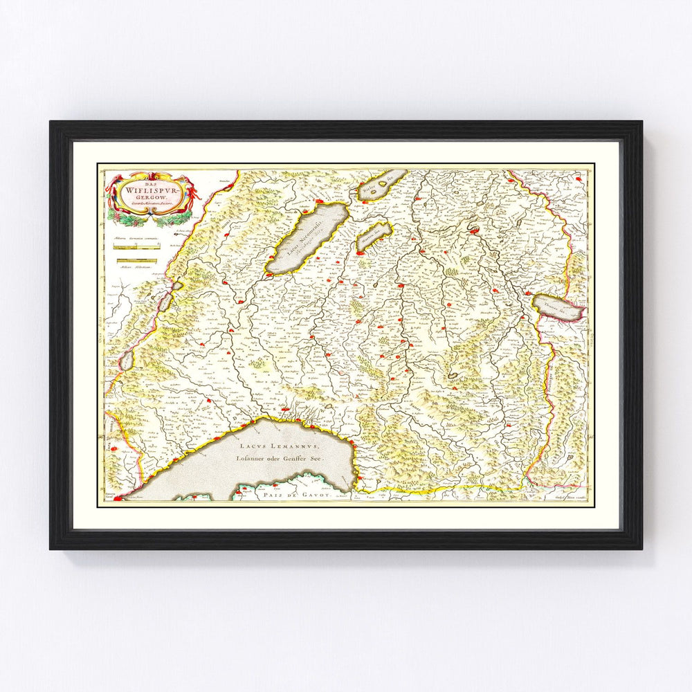 Western Switzerland Vintage Map 1665