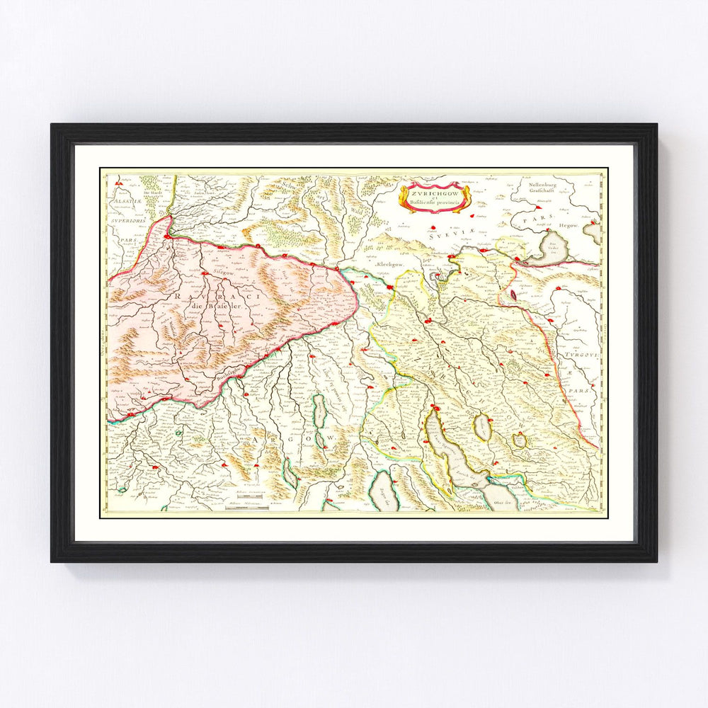 Zurich Area of Switzerland Vintage Map 1665