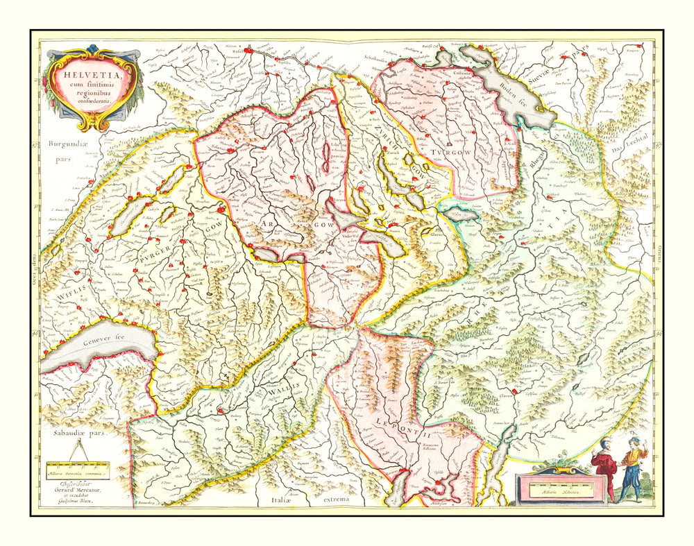 Vintage Map of Switzerland 1665 print style example
