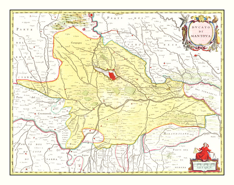 Size comparison using Vintage Map of Mantua, Italy 1665