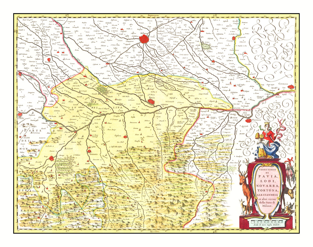 Vintage Map of Lodi & Pavia Italy 1665 print style example