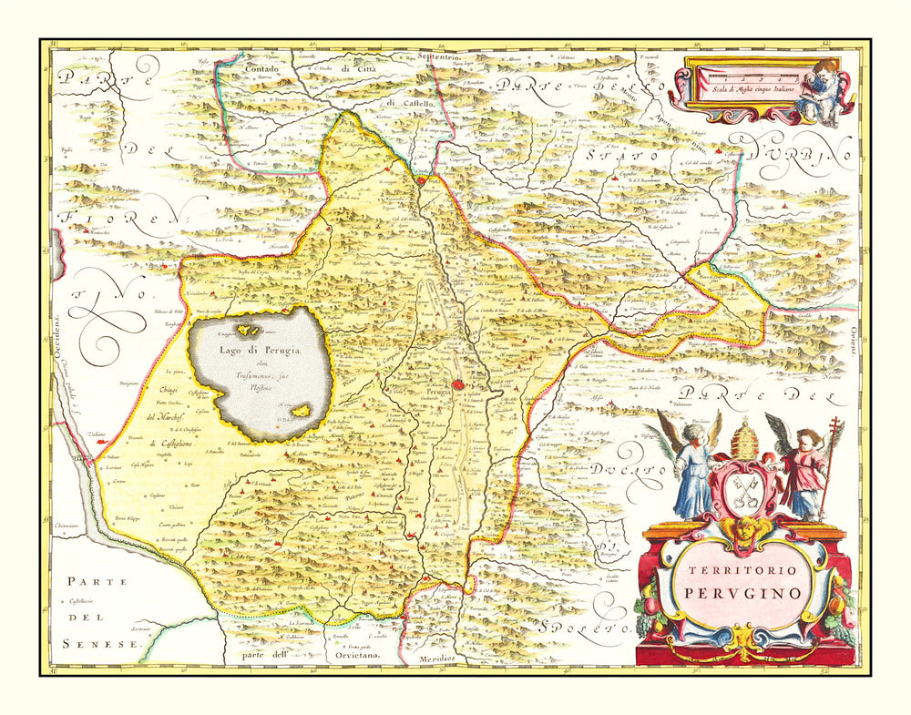 Vintage Map of Perugia, Italy 1665 print style example