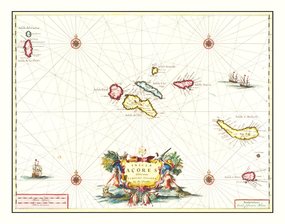 Vintage Map of Azores, Portugal 1665 print style example
