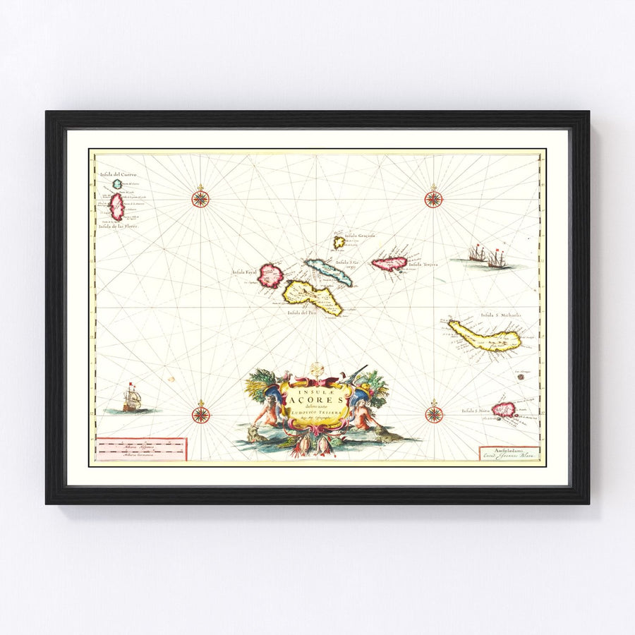 Vintage Map of Azores, Portugal 1665