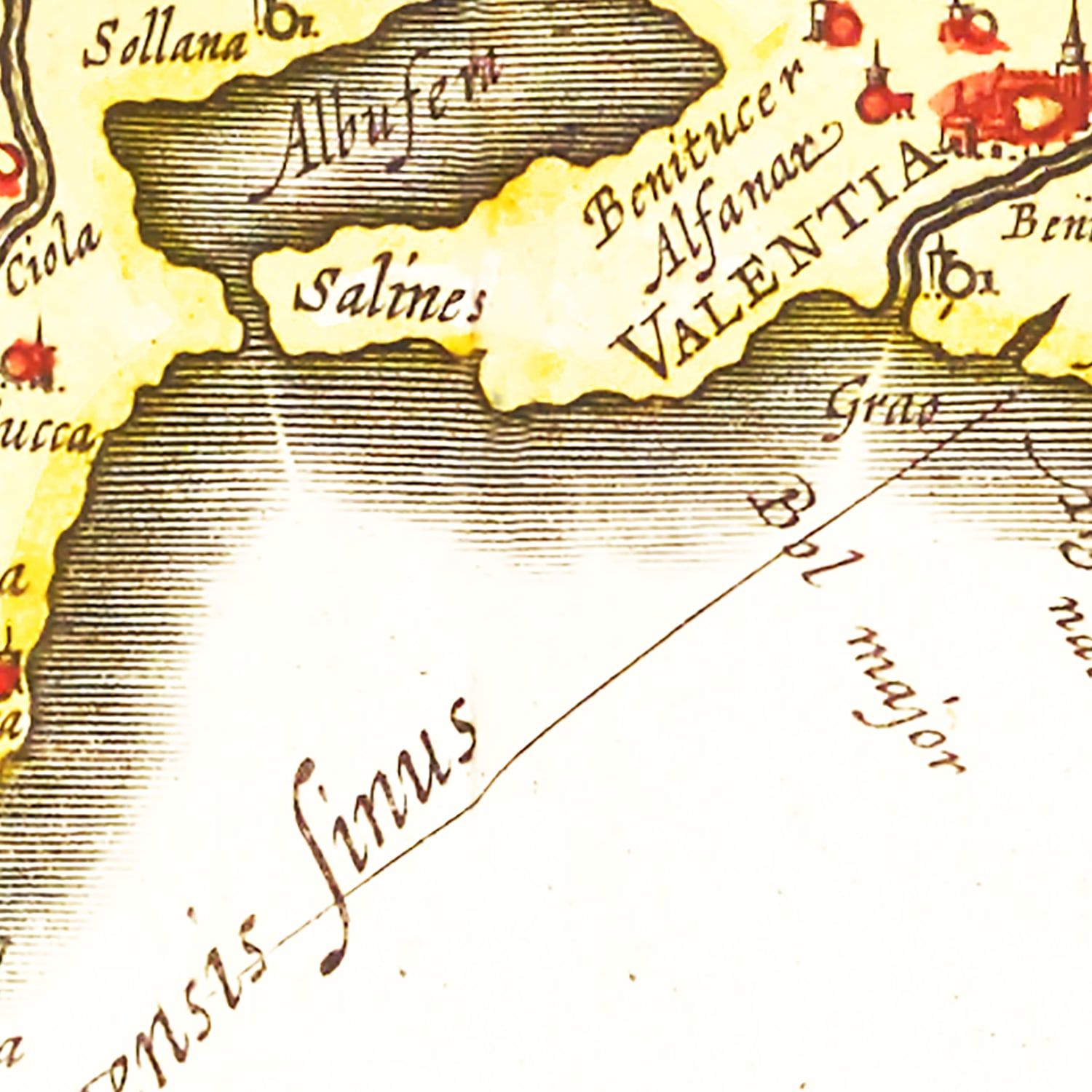 Restored historic details from the 1665 city map of Valencia