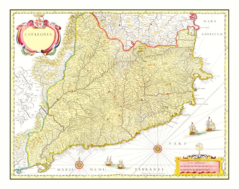 Size comparison using Vintage Map of Catalonia, Spain 1665