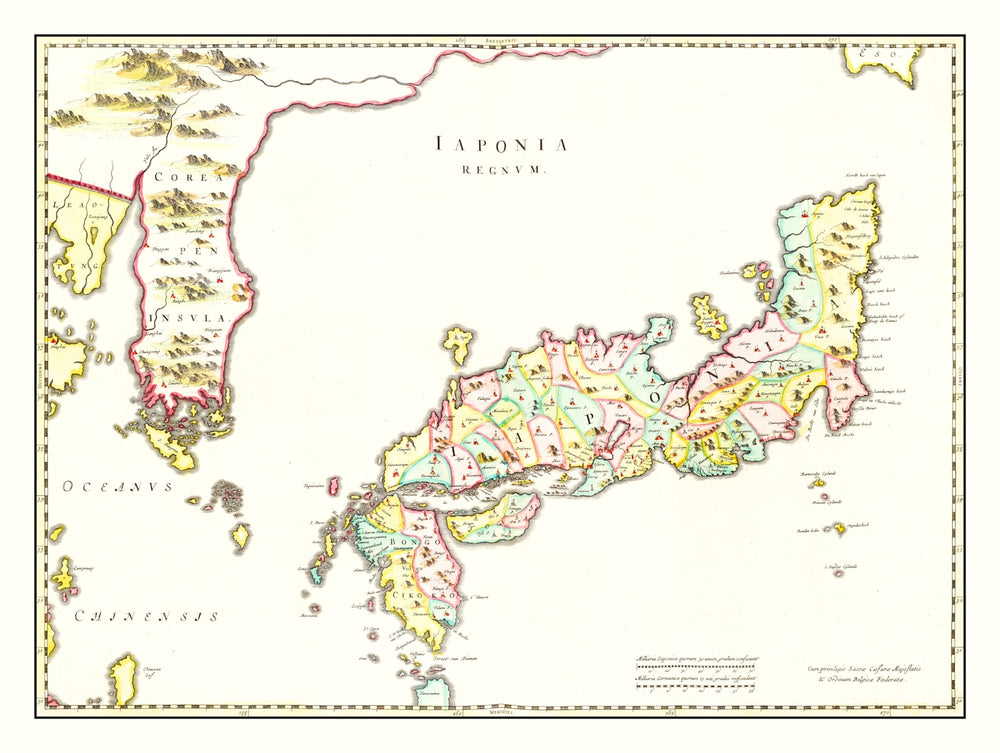 Vintage Map of Japan 1665 print style example