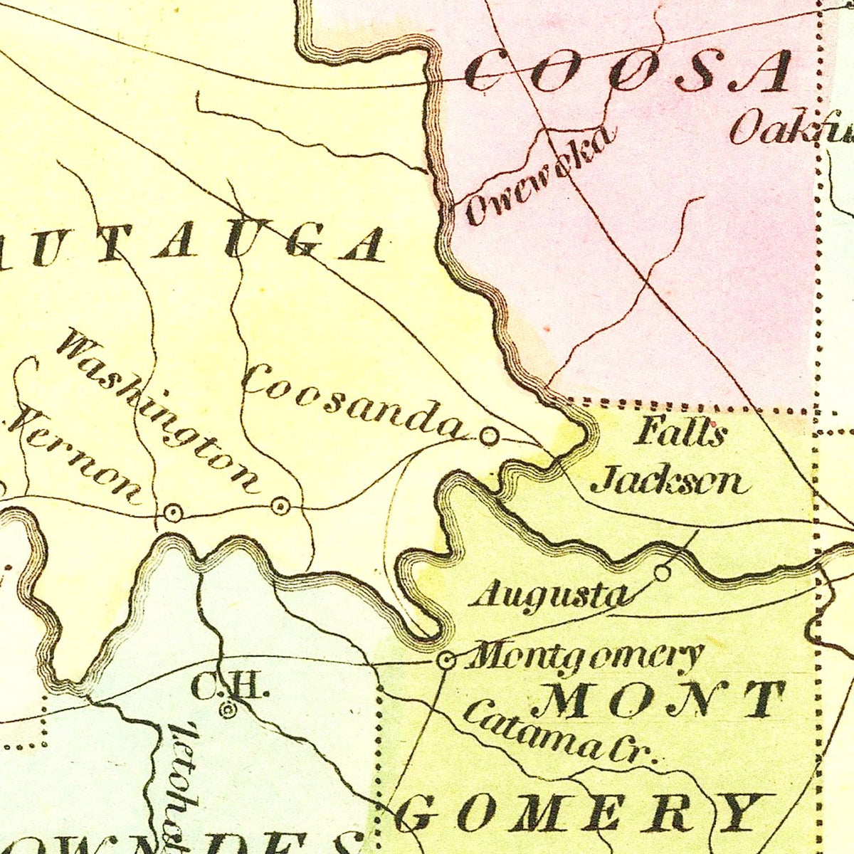 Restored historic details from the 1834 state map of County, Alabama