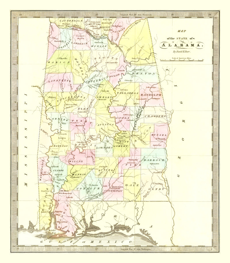 Size comparison using Vintage Map of Alabama 1834