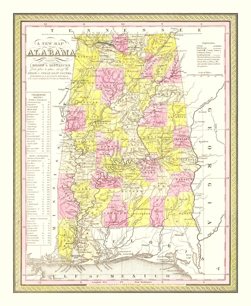 Size comparison using Vintage Map of Alabama 1847