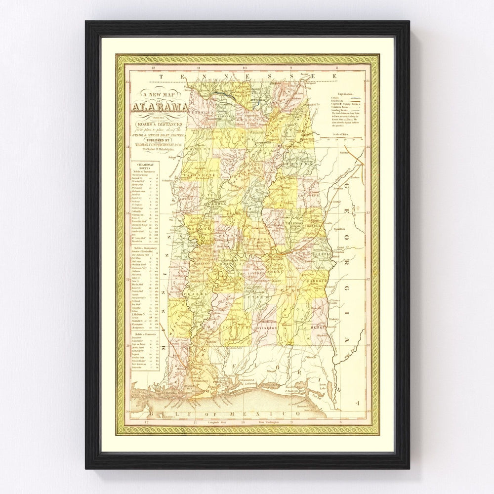 Alabama Vintage Map 1854