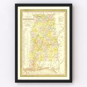 Alabama Vintage Map 1854