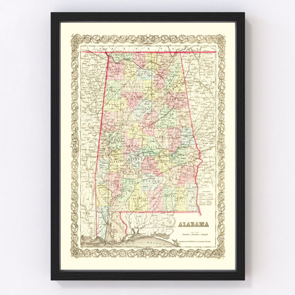 Alabama Vintage Map 1855