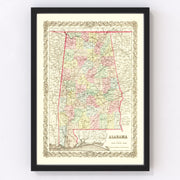 Alabama Vintage Map 1855