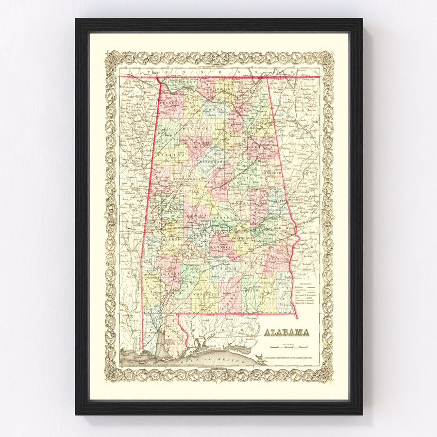 Vintage Map of Alabama 1855