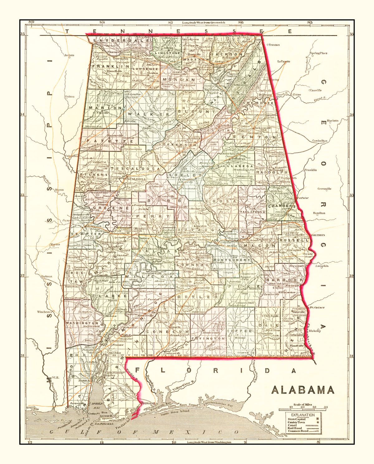 Preview of Vintage Map of Alabama 1856