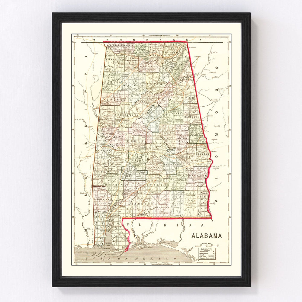 Alabama Vintage Map 1856