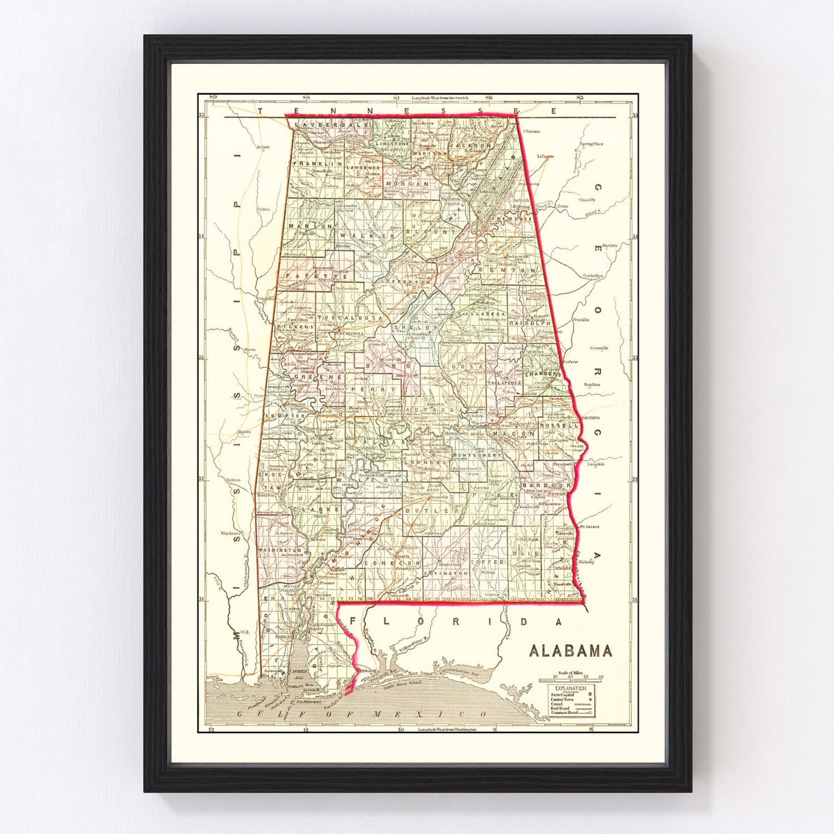Alabama Vintage Map 1856
