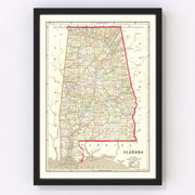 Alabama Vintage Map 1856