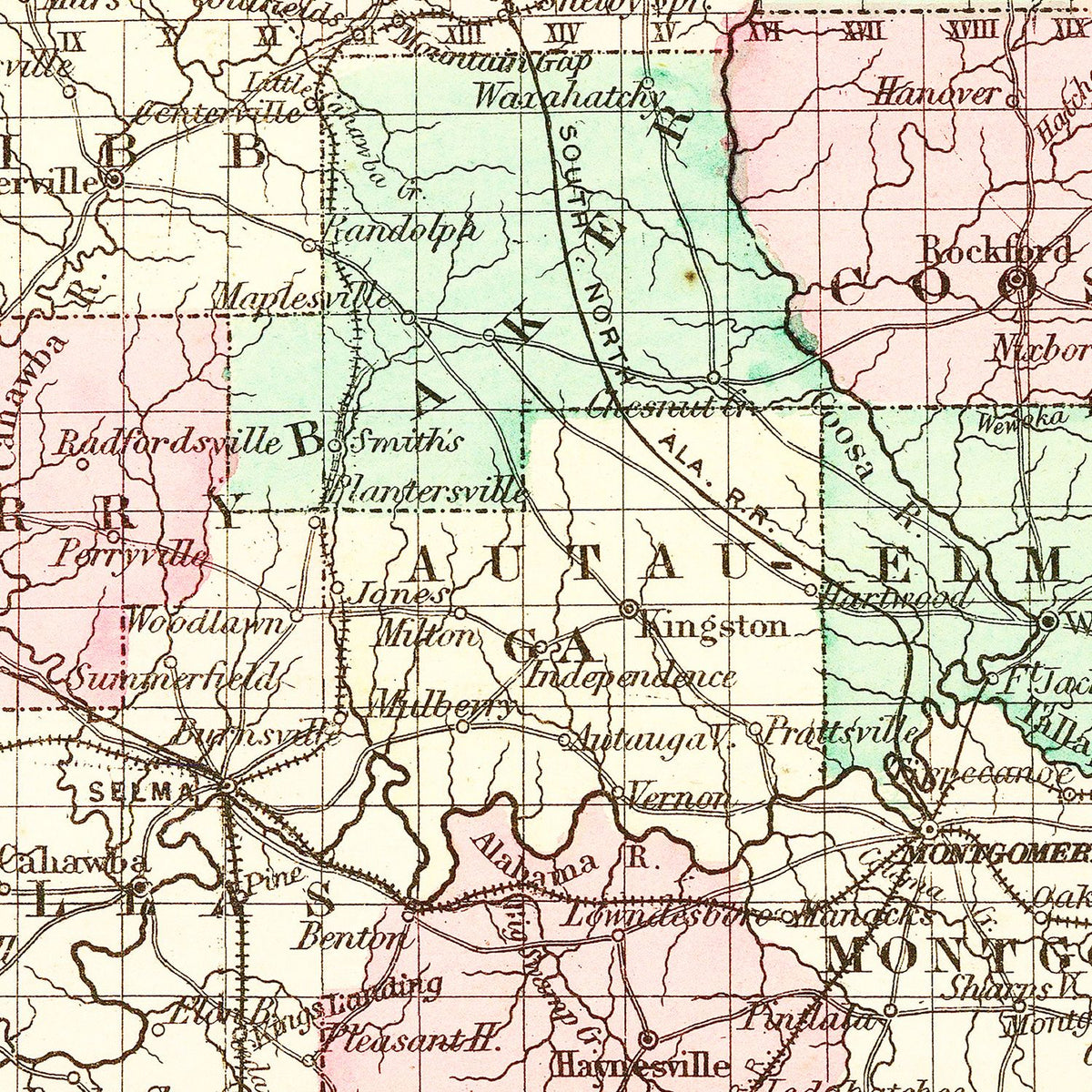 Restored historic details from the 1871 state map of County, Alabama