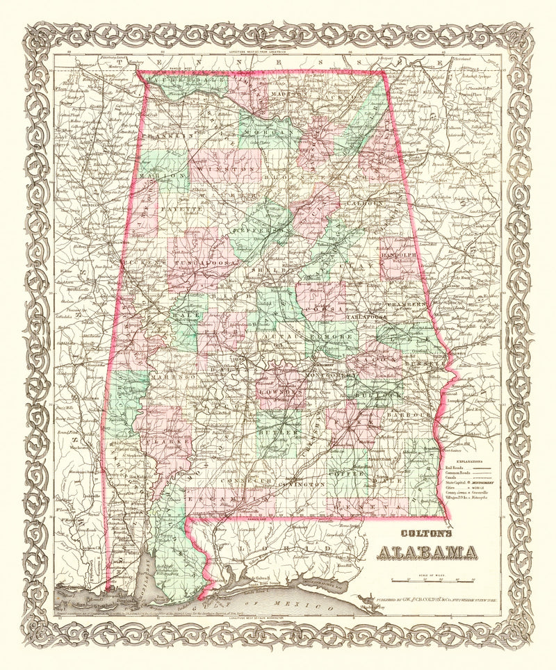 Size comparison using Vintage Map of Alabama 1871