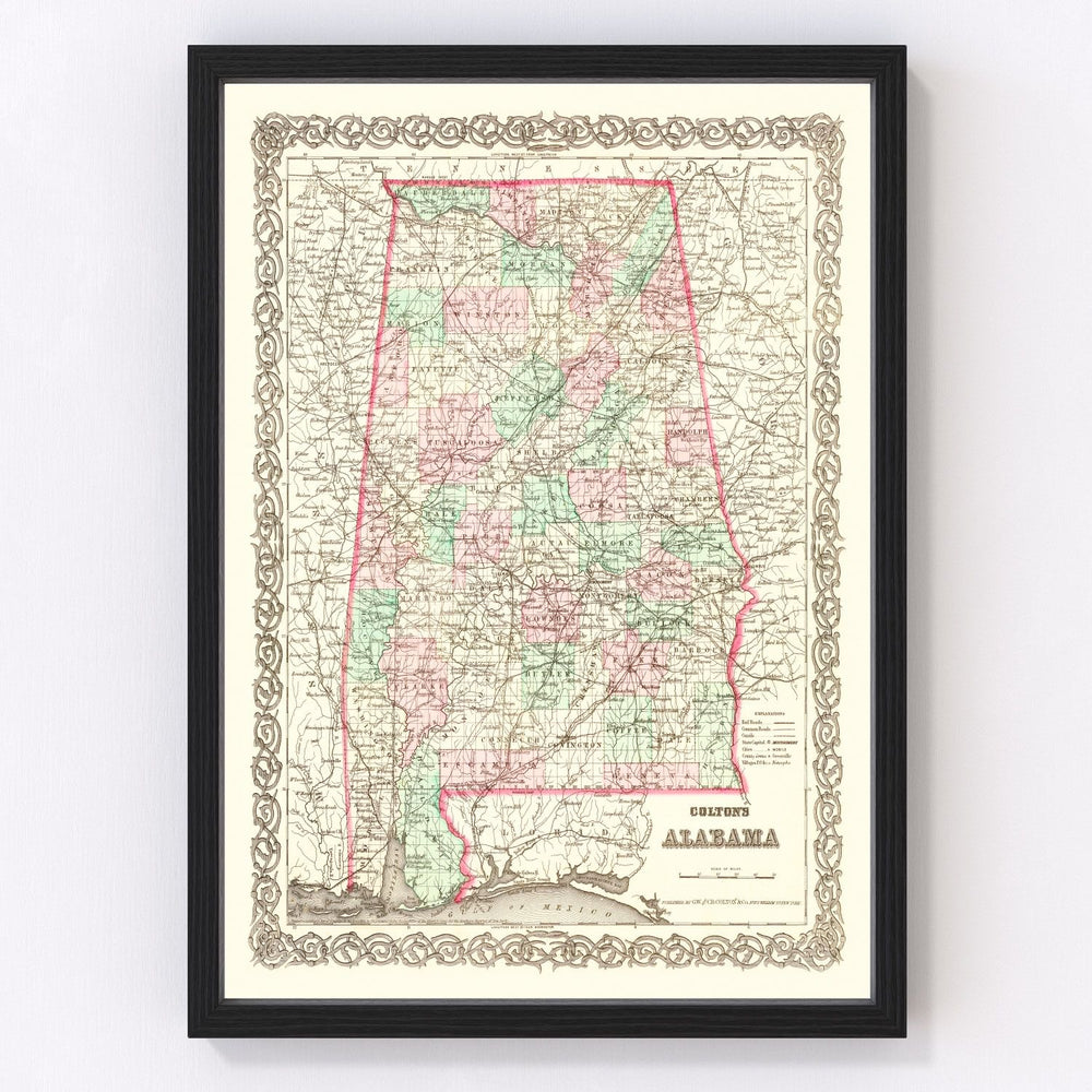 Alabama Vintage Map 1871