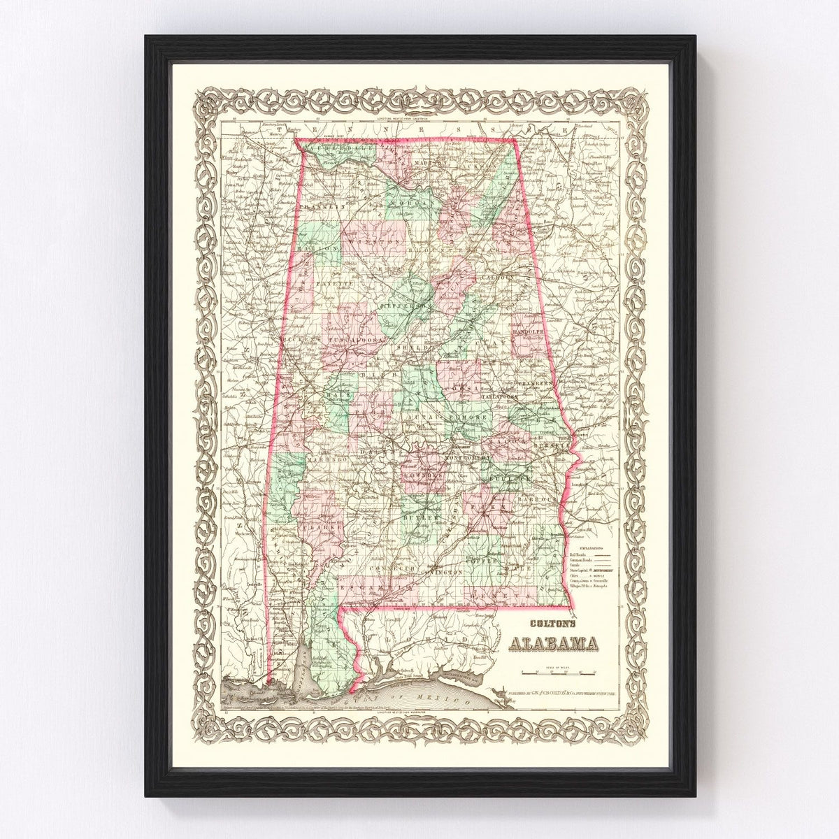 Alabama Vintage Map 1871