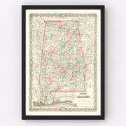Alabama Vintage Map 1871