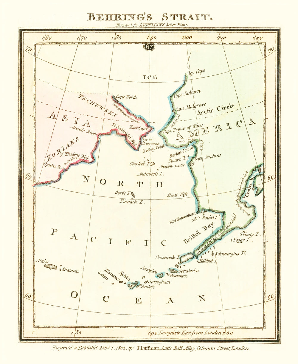 Vintage Map of Behring's Strait 1802 print style example