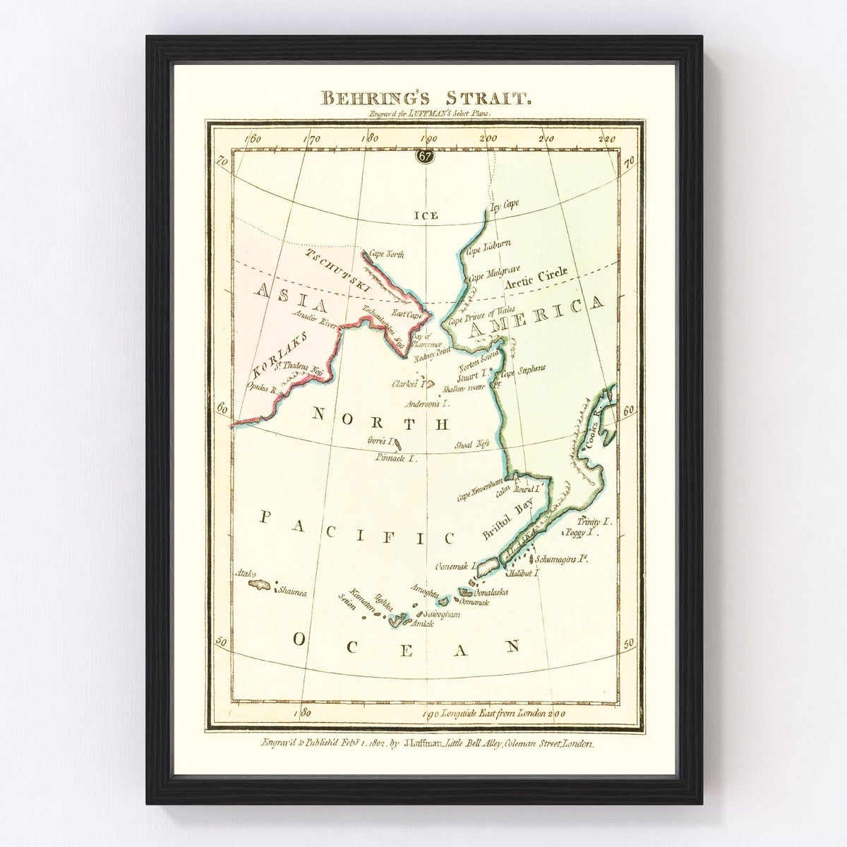 Behring's Strait Vintage Map 1802