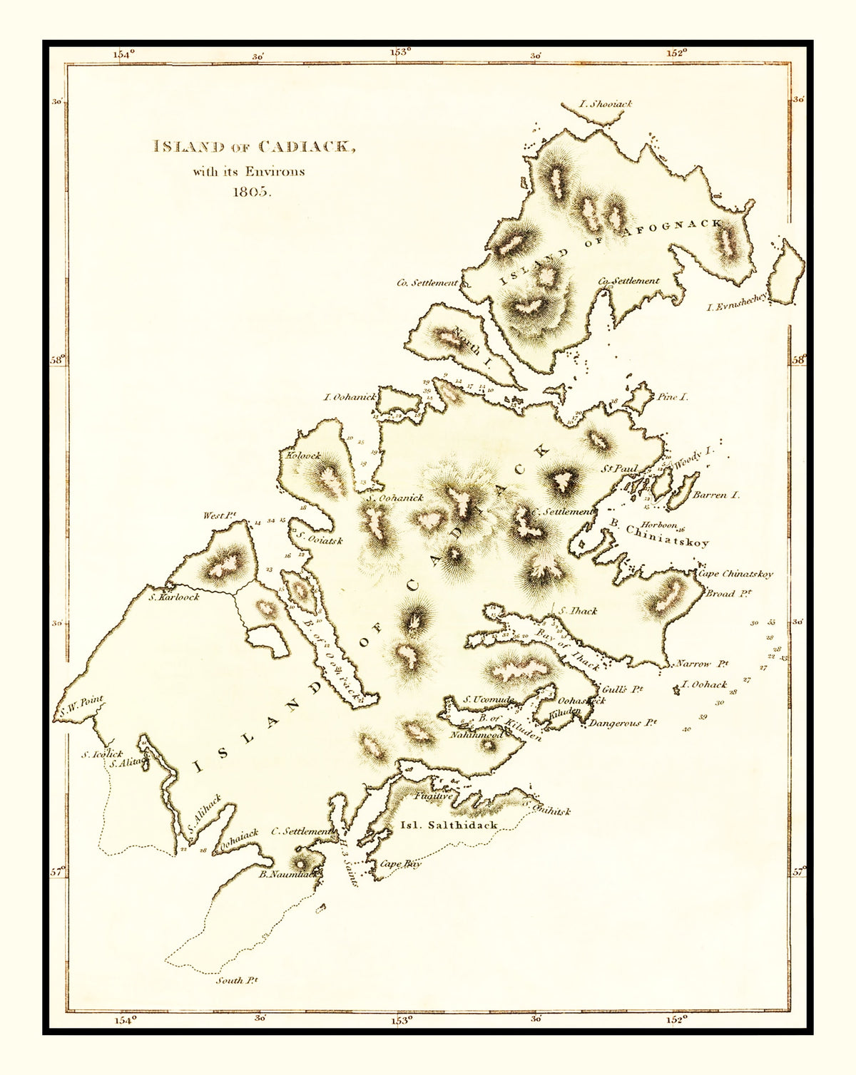 Preview of Vintage Map of Kodiak Island, AK 1805
