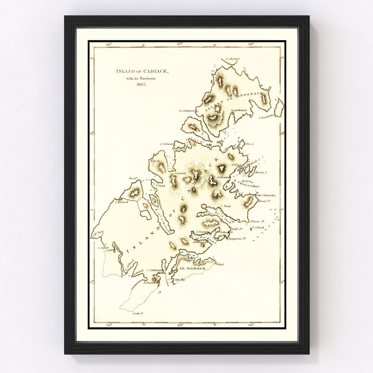 Kodiak Island, AK Vintage Map 1814