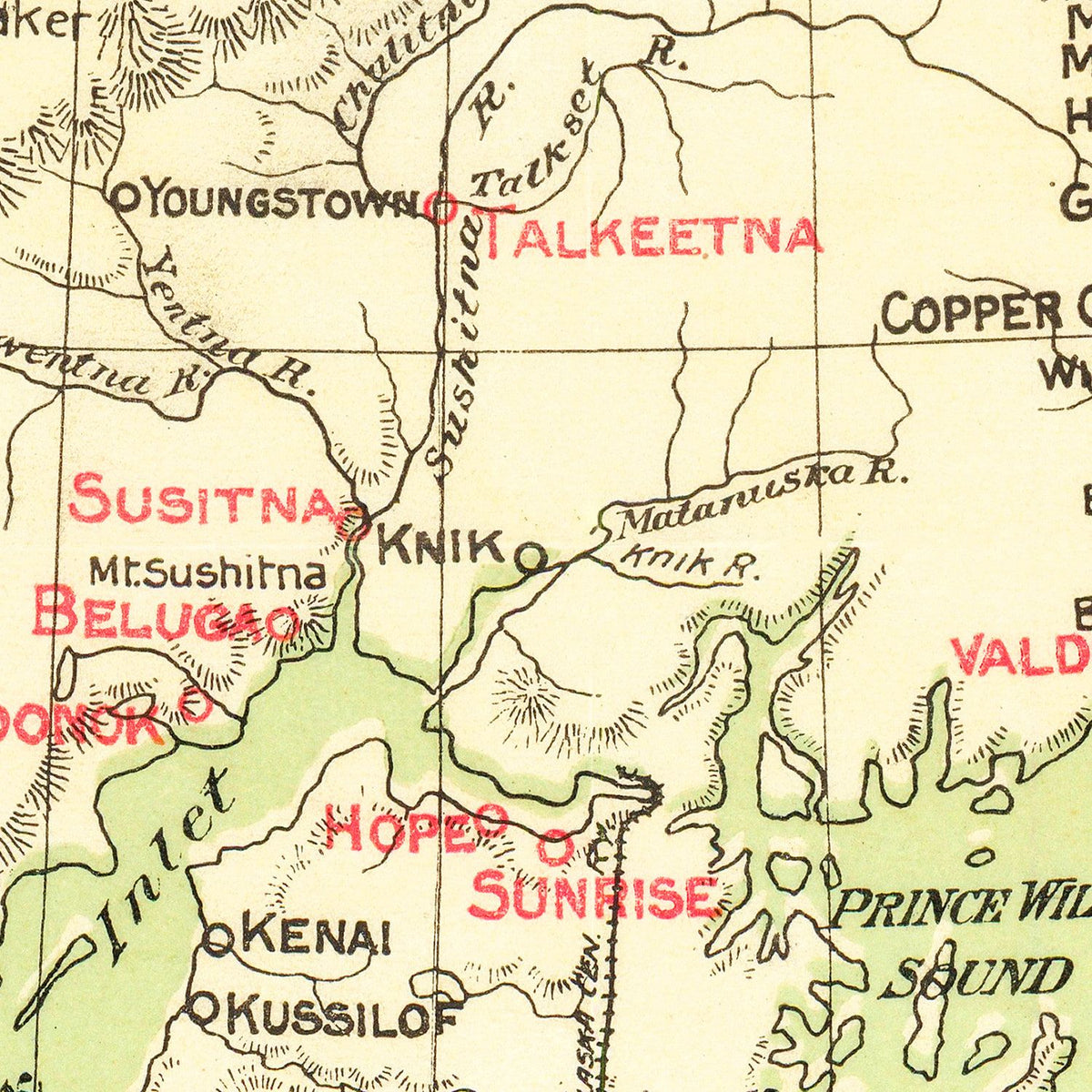 Restored historic details from the 1910 state map of County, Alaska
