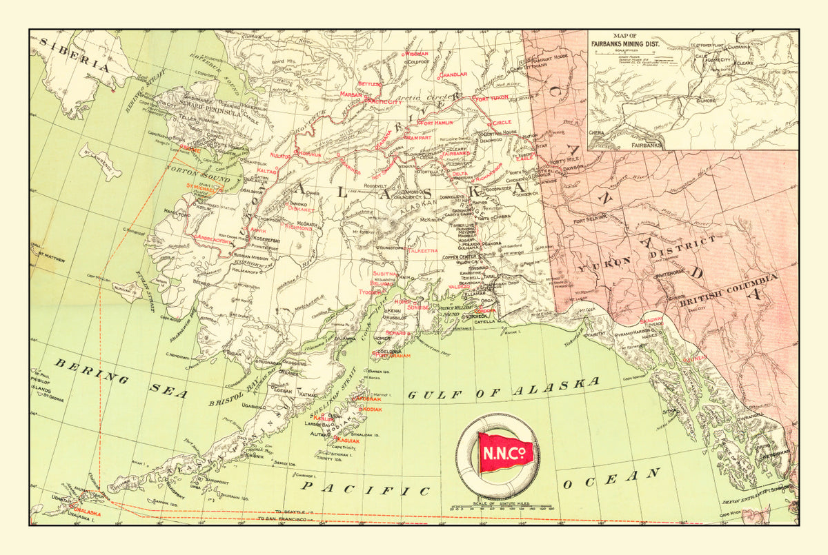 Preview of Vintage Map of Alaska Gold Fields 1910