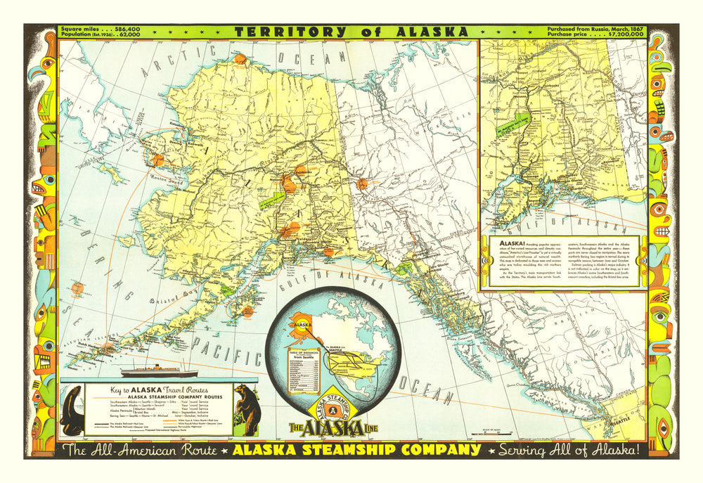 Vintage Map of Alaska 1936 print style example