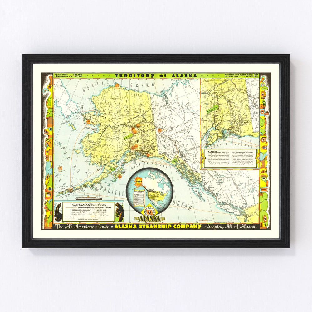 Alaska Vintage Map 1936