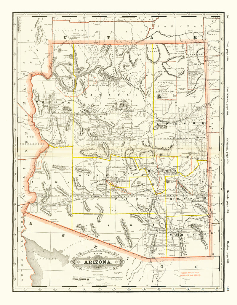 Size comparison using Vintage Arizona Railroad Map 1886