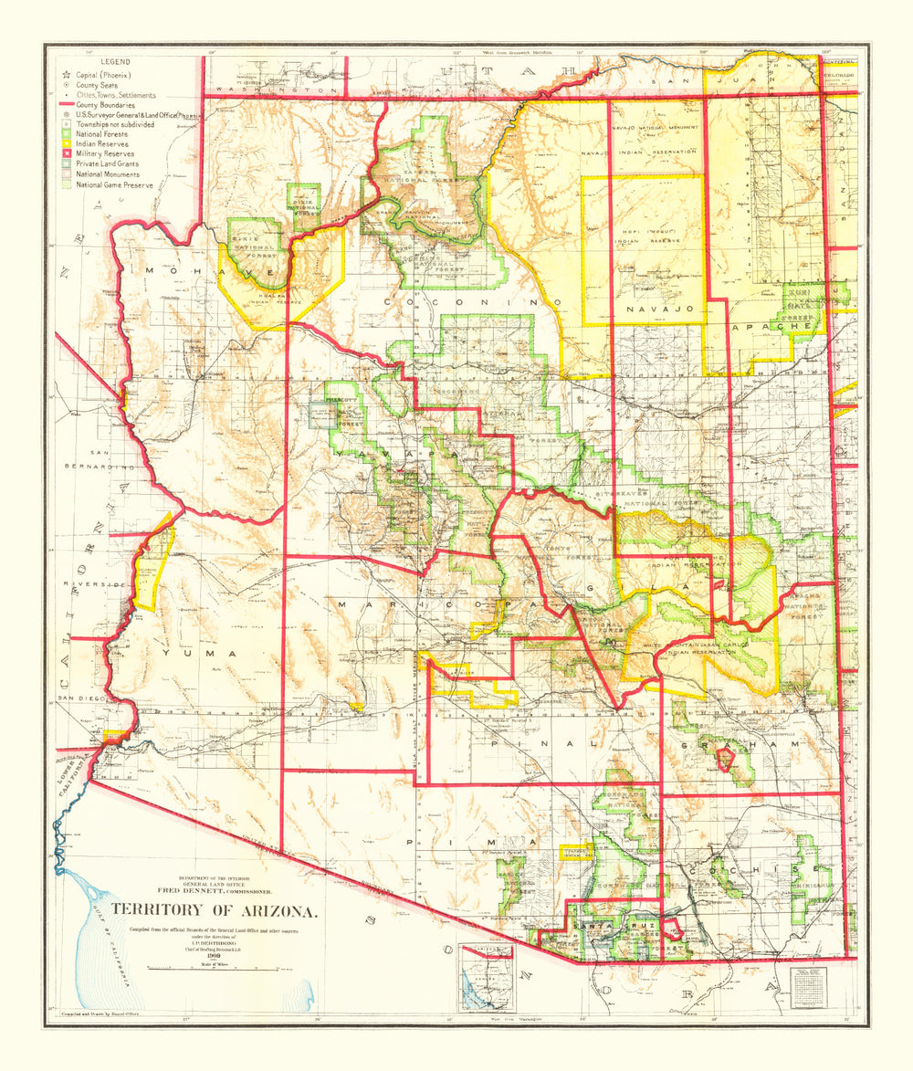 Vintage Map of Arizona 1909 print style example