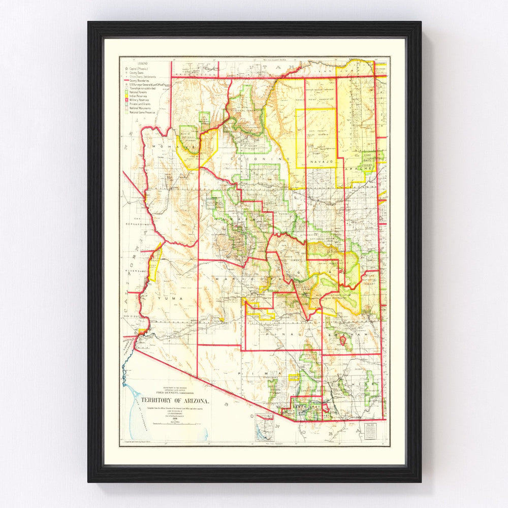 Arizona Vintage Map 1909