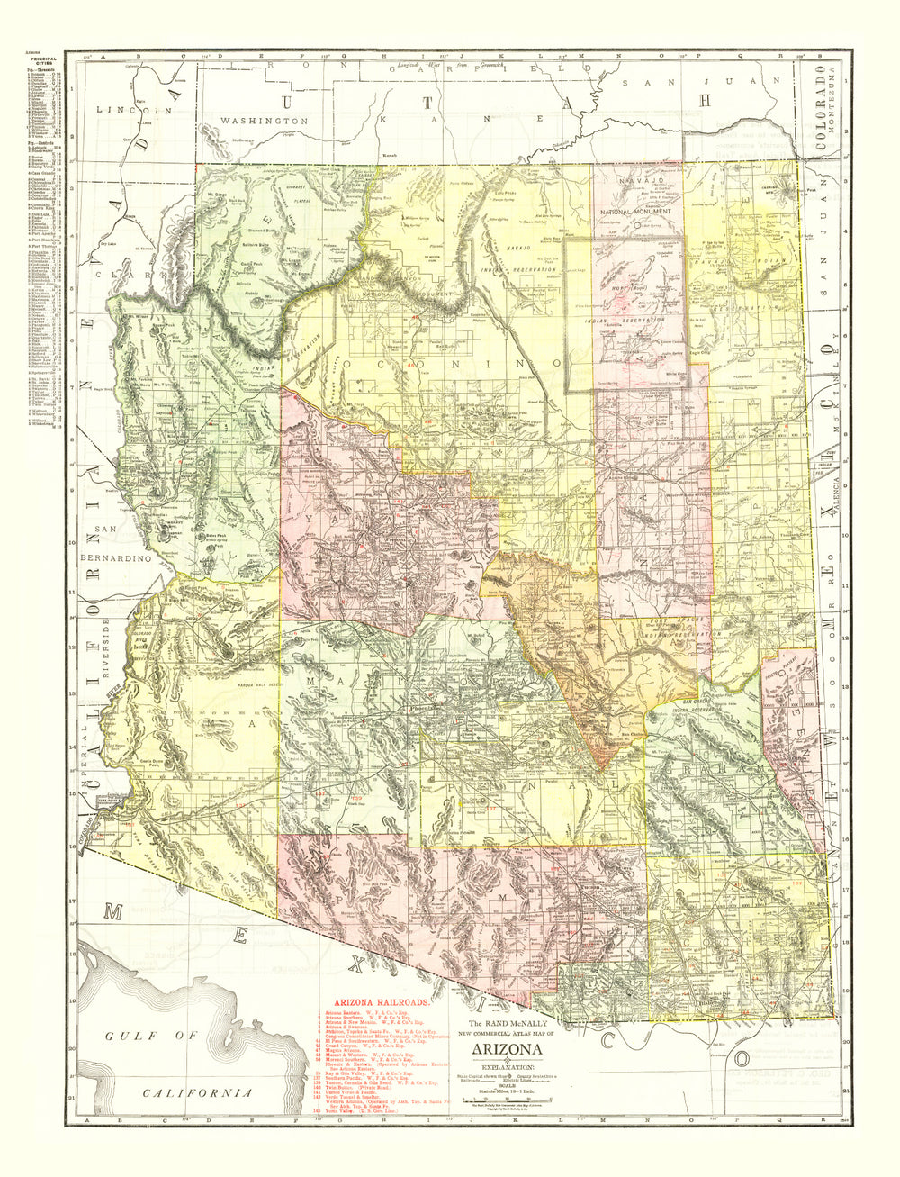 Vintage Map of Arizona 1915 print style example