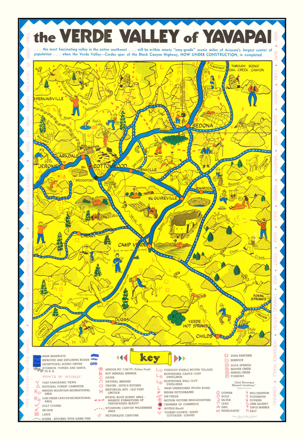Vintage Verde Valley, AZ Map 1950 print style example