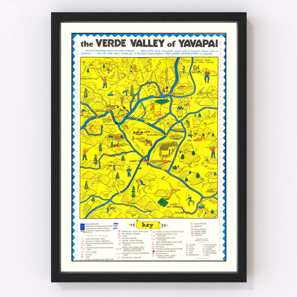 Verde Valley, AZ Vintage Map 1950