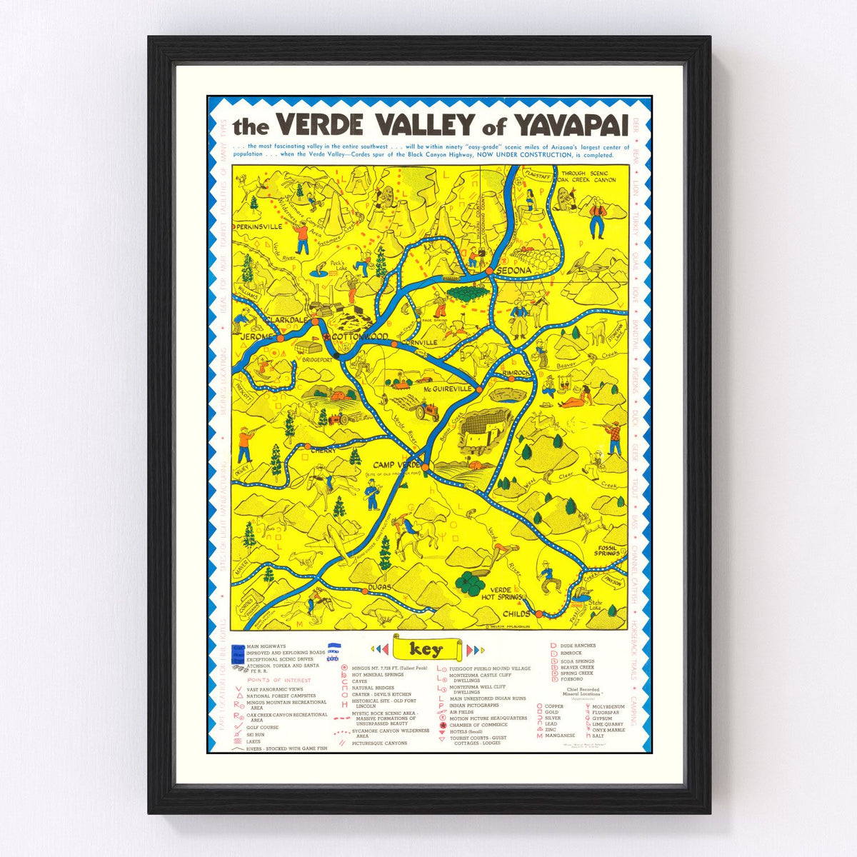 Verde Valley, AZ Vintage Map 1950