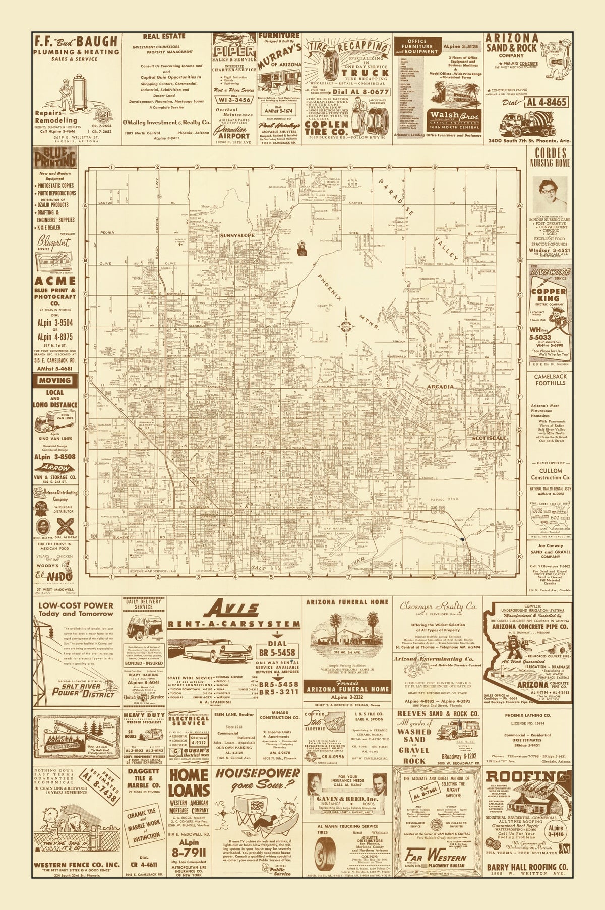 Preview of Vintage Map of Phoenix, Arizona 1956