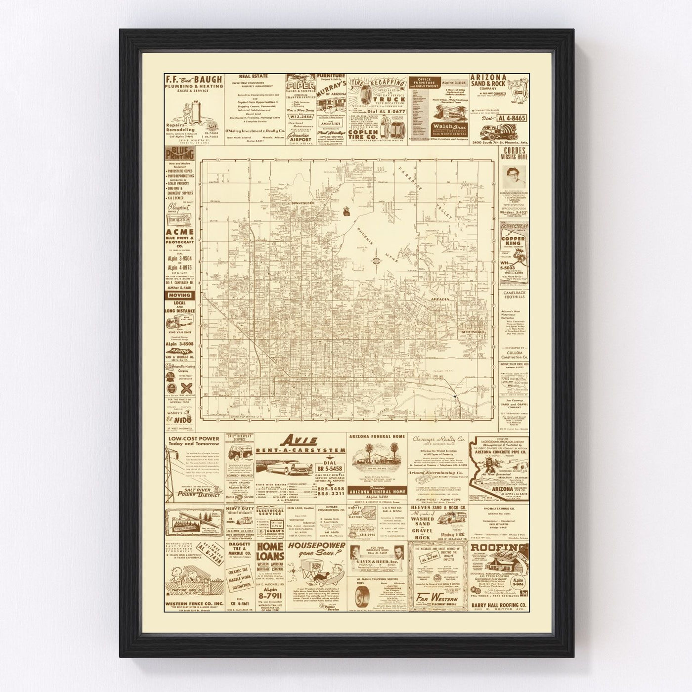 Phoenix Vintage Map 1956